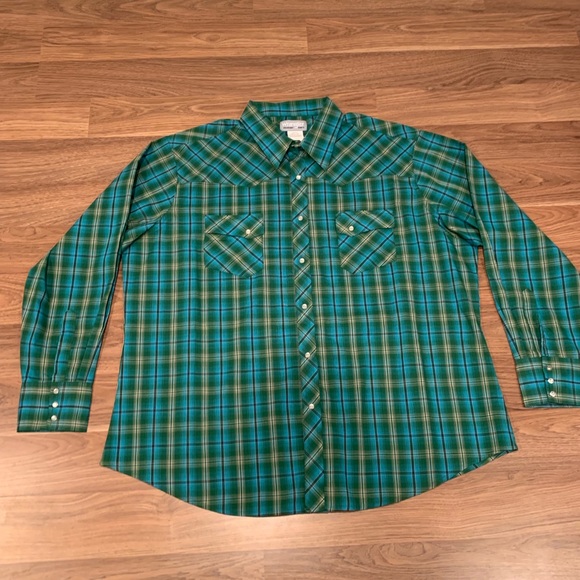 Wrangler Cotton Plaid Cowboy Cut Pearl Snap XXL - Picture 4 of 5